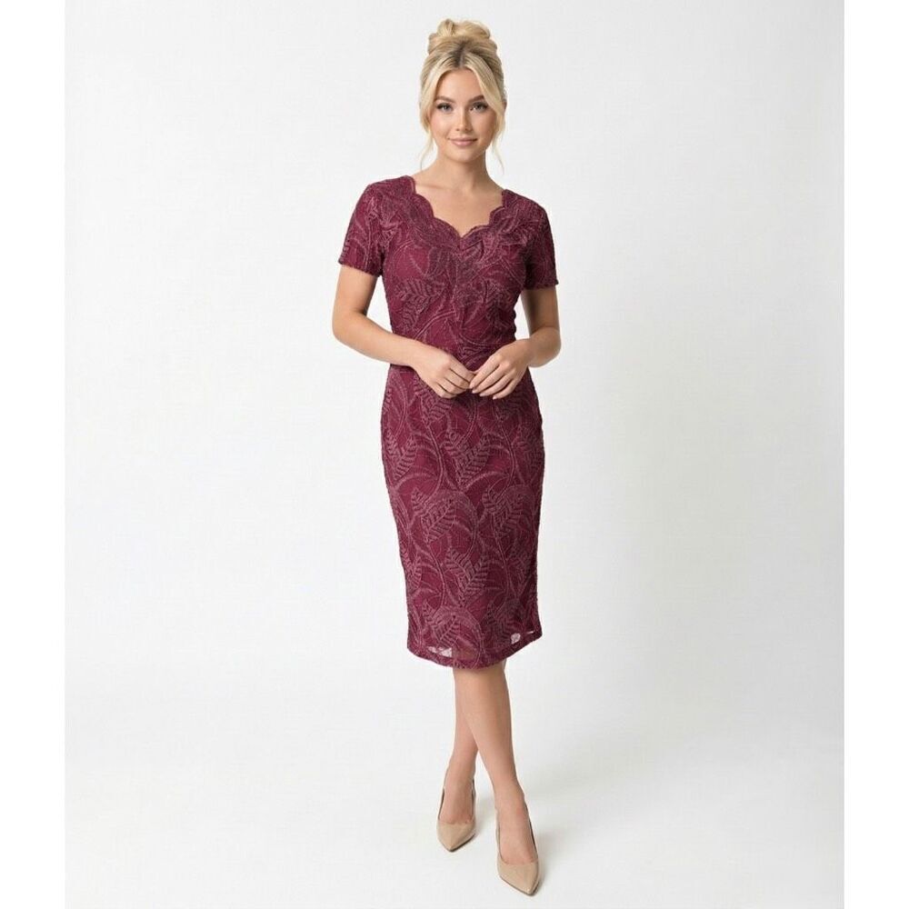 JS Collections Burgundy Soutache Dress 4 NWT Embroidered Cocktail Wedding Guest